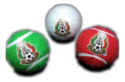 3 Pelotas Para Perro Medianas Selección Mexicana Con Sonido Color Verde, Blanco Y Rojo