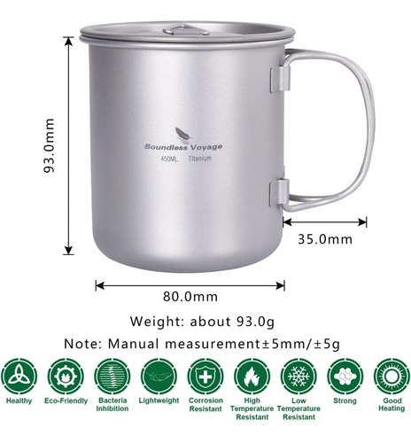 Imagen 2 de 7 de Jarro De Titanio 450 Ml - Trekking, Camping, Ciclismo