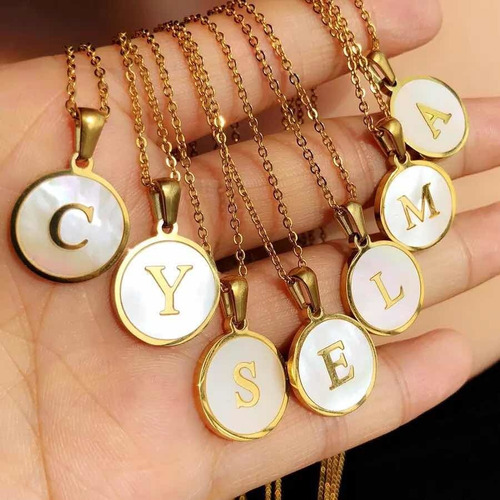 Collar Dije Letras Iniciales Acero Inoxidable Doradas