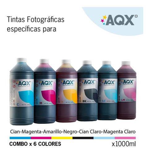 Imagen 2 de 4 de Tinta Premium Aqx Foto Profesional 6 Litros Para Epson L805 L800 L1800 L810 L850 T50 Aqx-tech