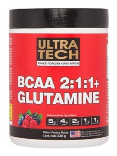 Aminoacidos Bcaa 2:1:1 + Glutamine Ultra Tech X 220 G Aminoácidos Esenciales Bcaa + Glutamina
