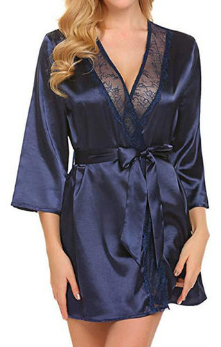Camisón Corto Tipo Kimono, Bata De Dormir, Con Encaje, Para