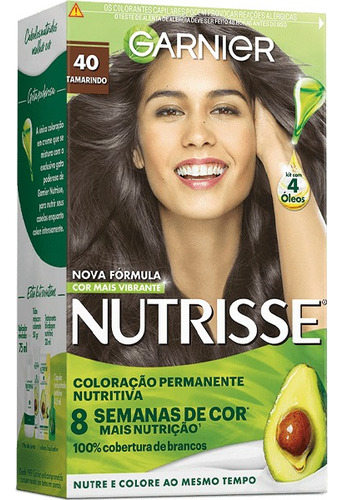  Garnier Nutrisse - Kit Coloração Permanente Nutritiva Tom 40 Tamarindo - Castanho Natural
