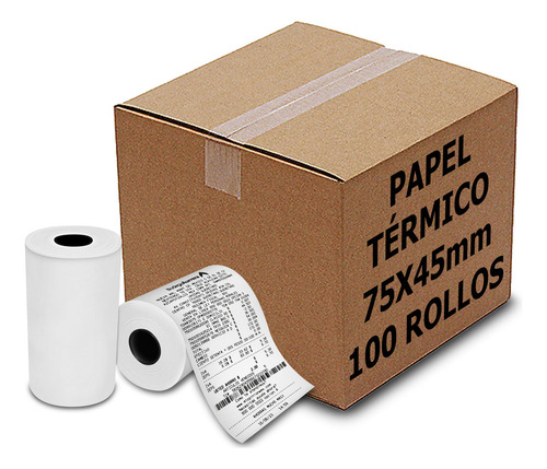 100 Rollos Papel Térmico 75x45 Miniprinter 80mm Con Iva Color Blanco