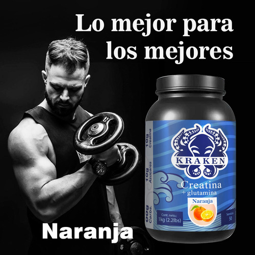 Aminoácidos Pre Creatina+glutamina Kraken 1kg Varios Sabores Naranja