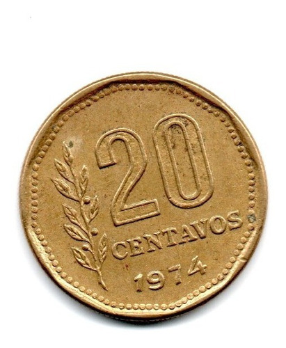 Moneda Argentina 20 Centavos 1974 Canto Fino Cj#340.1 Rara