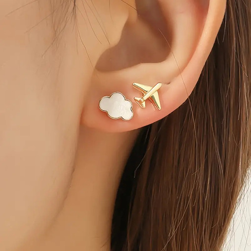 Aretes Moda Mujer Aviones Aviación Nube Minimalista Vintage