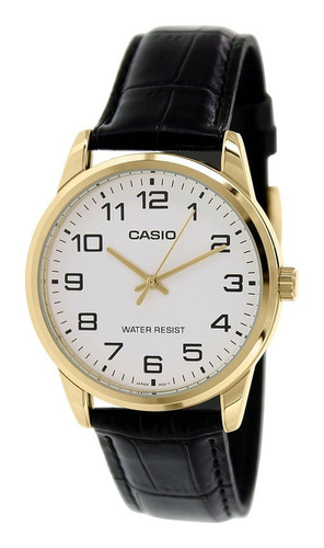 Relógio Masculino Casio Mtp-v001gl 7bu Dourado Couro Preto