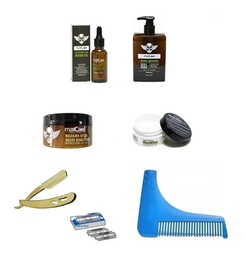 Kit Aceite Barba, Balsamo, Peine, Shampoo, Navaja Y Fijador