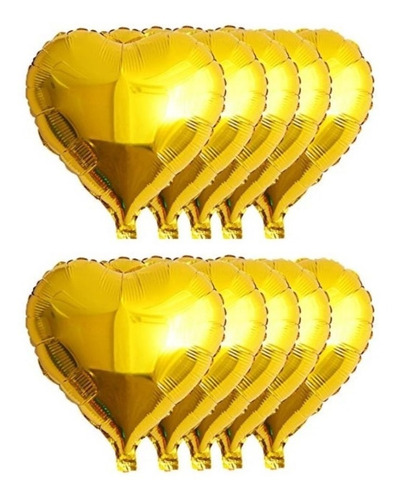 Globos Metalizados Por 10 Unidades. Corazón Dorado 45 Cm