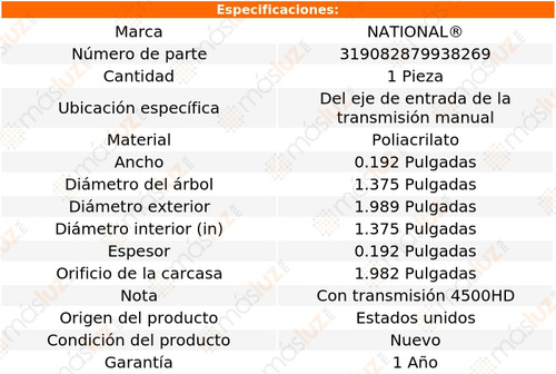 1- Retén Eje Entrada T/ M P/ Dodge Ram 3500 94/05 National