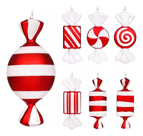 Caramelos Decorativos De Navidad Para Colgar, 7 Piezas [u]