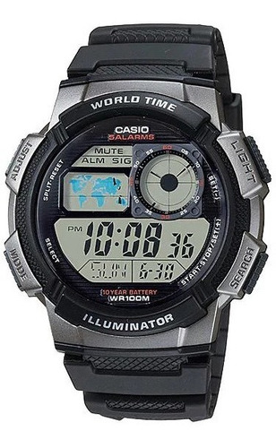 Reloj Casio Digital Ae-1000w-1bv Hora Mundial Resiste 100 M