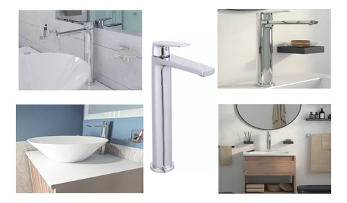 Lavabo Sensi Dacqua de metal cromado monomando con caño alto, color plateado