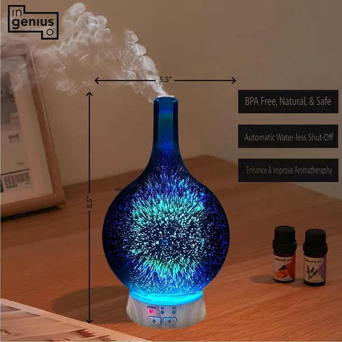 Difusor De Aceite Esencial Vidrio 3D Aromaterapia Humidificador Vaporizador  LED