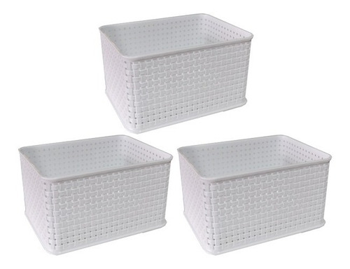 Canastos Organizador Plastico Rattan Cesto Alto Kit X 3