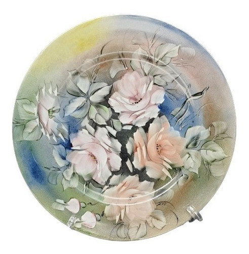 Prato Em Porcelana Com Pintura A Mão Com Flores 25,5 Cm