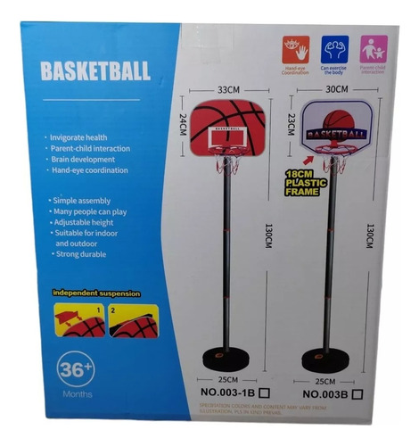 Juego Baloncesto 130cm Aro Con Base Inflador + Balon