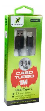 Cabo Tipo C + Usb A 3.0a Turbo 1,00m Preto X-cell