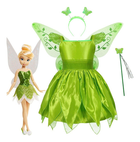 #4pcs /set Vestido De Princesa Tinker Bell For Niña, Vestid