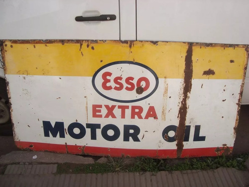 Antiguo Cartel Enlozado Raro Esso Extra Motor Oil 92x1,84