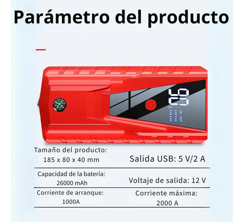 Arrancador De Batería Auto Usb 26000mah Power Bank Linterna