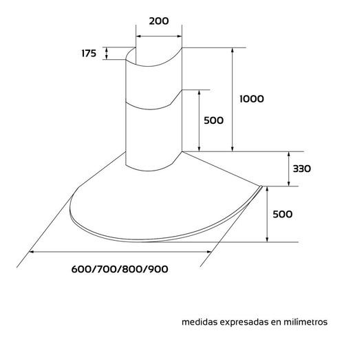 Extractor purificador de cocina Maraldi Apsis ac. inox. de pared 600mm x 330mm x 500mm acero 220V