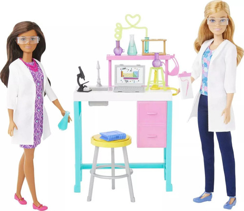 Set De Laboratorio Barbie Con Muñecas Estación Y 10 Accesori