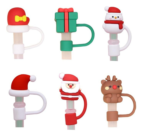 6 Fundas Popote Navidad Para Copa Cubierta Popote Silicona C