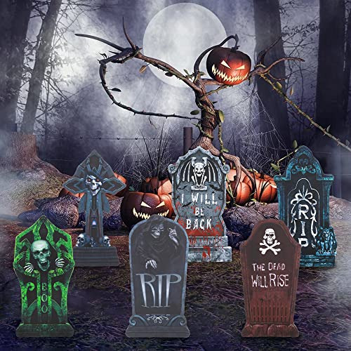 Señales De Halloween Patio, 6 Piezas De Lápidas Grand...