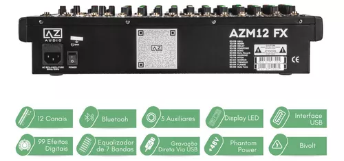 Mesa de Som 12 Canais Bluetooth AZ Audio AZM12FX USB Efeitos -  Distribuidora Oficial Armer Brasil