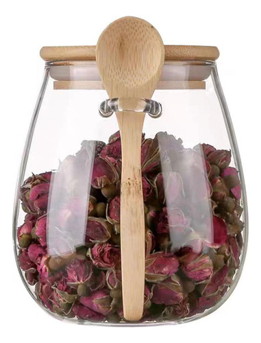 6 Recipientes De Vidrio Con Cuchara, Bote De 600ml
