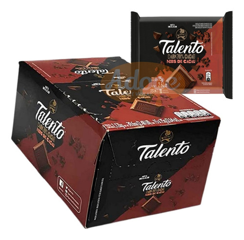 2 Cxs Chocolate Talento Caixa 15 Un 75g Dark 70% Nibs Cacau