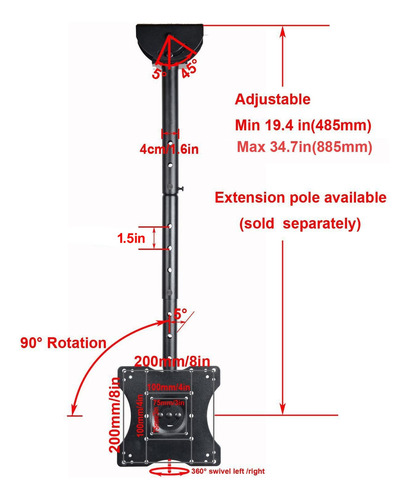 Videosecu Soporte De Techo Ajustable Para Tv Que Se Adapta A
