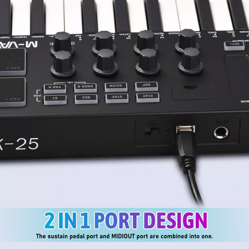 Teclado Usb Portátil M-vave De 25 Teclas Con Control Midi