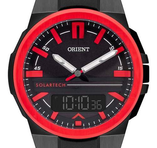 Relógio Orient Masculino Preto Vermelho Solar Tech Esportivo