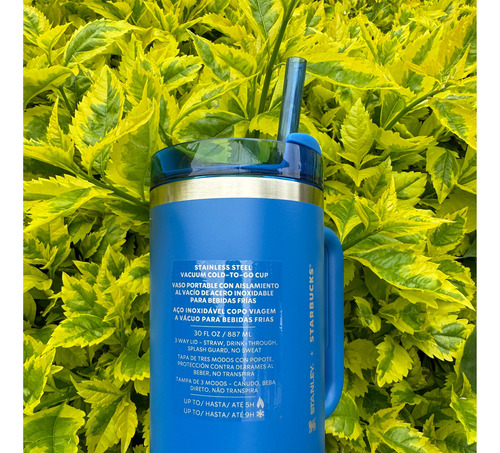 Vaso Stanley + Starbuck 30 Oz Termo Azul Acero Popote Origin Starbucks + Stanley Azul Acero Inoxidable Popote