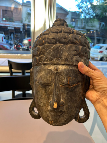 Máscara Buda En Madera Tallada Bali Con Averias Madera (Usado)