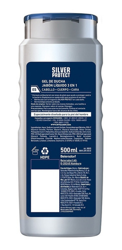 Imagen 2 de 6 de Gel Ducha Cuerpo Rostro Cabello Nivea Silver Protect 500 Ml