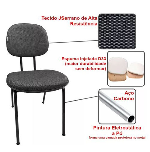 Kit2 Cadeira Fixa De Escritório Estofada Para Escola Igreja Cor Preto Material Do Estofamento Tecido J Serano