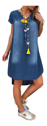 Vestido Jeans Solto Com Decote Em V