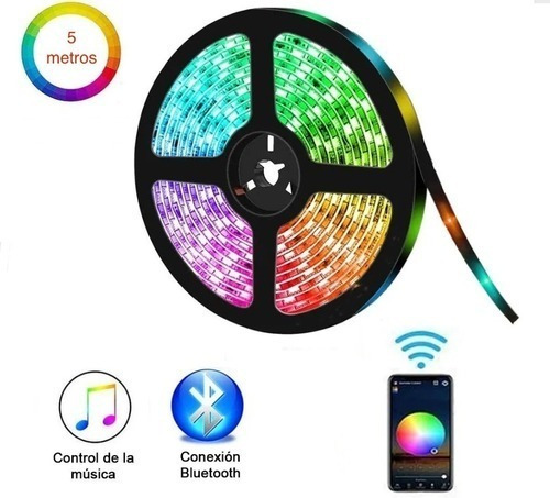 Cinta Luces Led Rgb 5mts Bluetooth Musica Decoración 5050 