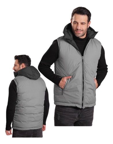 Imagen 3 de 6 de Chaleco Hombre Acolchado Impermeable Con Capota Urbano