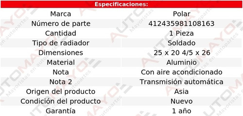 Un Radiador Motor Polar Durango Aut V8 5.7l C/aa 2011 - 2020