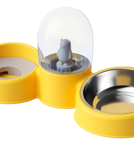 Cuencos Para Perros Y Gatos 2 En 1, Dispensador Amarillo