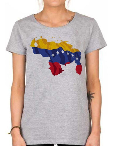 Remera De Mujer Mapa De Venezuela Amarillo Azul Y Rojo