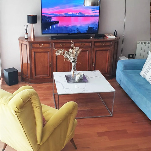 Imagen 7 de 10 de Mesa Ratona Simil Marmol Con Est. Hierro Estilo Minimalista