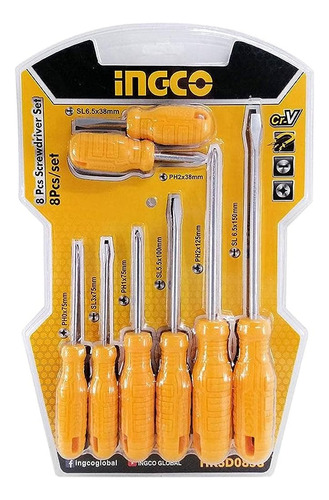 Juego De Destornilladores 8pzas Marca Ingco  Set Kit