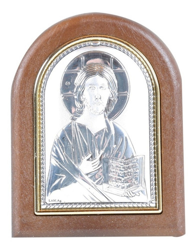 Cuadro De Pie Icono Pantocrator  Plata 925, Oro Y Madera Ita