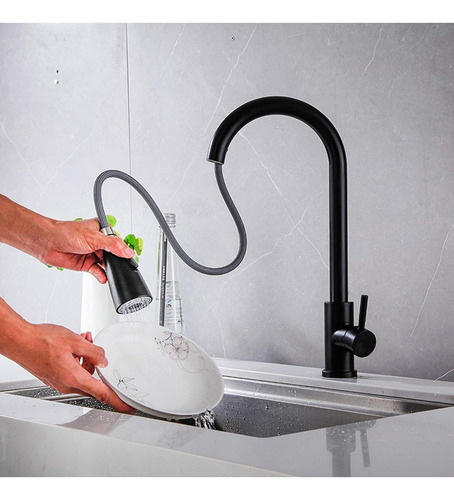 Llave De Lavaplatos Grifo Extraíble Extensible Flexible Negr
